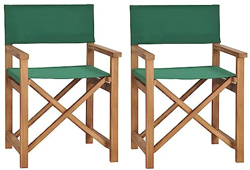 vidaXL Regiestühle 2 STK. Massivholz Teak Grün, klappbarer Regiestuhl, Camping-Regiestuhl, Klappstuhl, Outdoor-Regiestuhl, Garten-Regiestuhl
