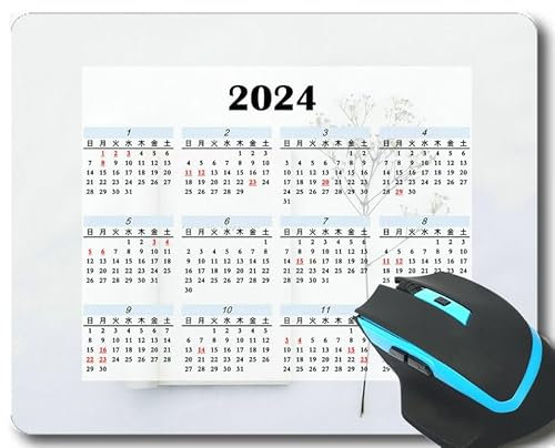 YENDOSTEEN 2024 Mauspad Kalender,Schmetterling Blauer Hintergrund Mauspad mit genähten Kanten 260 * 210 * 3 mm