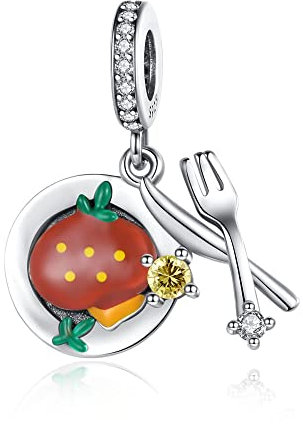 BEEUVIP Damen Steakmesser und Gabel Danle Charm Anhänger für Armband 925 Sterling Silber Geburtsstein Charms Beads passend für Armband