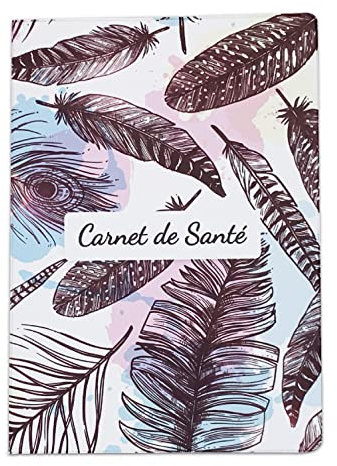 Nemau - Protège Carnet de Santé en Gomme Expansée – Fabriqué en France - Étui Carnet Bébé Enfant Fille ou Garçon Adulte - Format Maternité Standard - Idée Cadeau Naissance - Modèle Plume Colorée