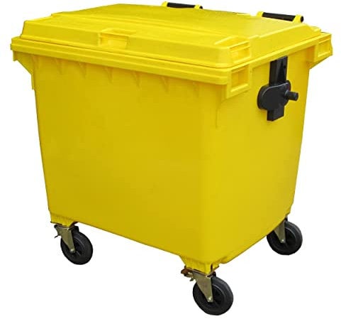 BritishBins Yellow 1100 ltr 4 Wheel Wheelie Bin - Large Size 4-Wheel Wheelie Bin - Tough & Durable - For All Your Outdoor Rubbish & Recycling - EN840 Certified & Tested