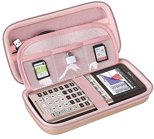 BOVKE Robuste Taschenrechner-Tasche für Texas Instruments TI-84 Plus CE Farbgrafiktaschenrechner/TI-84 Plus/TI-83 Plus CE, mit zusätzlicher Reißverschlusstasche für Kabel,Ladegerät,Handbuch, Roségold