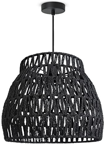 Paco Home LED Pendellampe Pendelleuchte Hängelleuchte Hängelampe für Wohnzimmer Schlafzimmer Esszimmer Schirm Papier E27, Farbe:Schwarz (Ø35cm), Leuchtenart___Farbe:Pendelleuchte - Schwarz