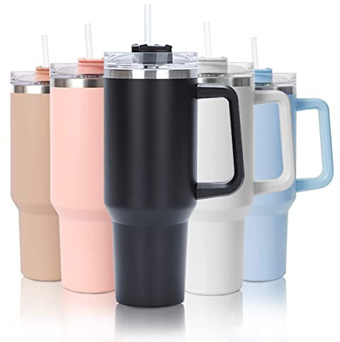 mebiusyhc 40oz Stainless Steel Vacuum Insulated Cup Double Wall Travel Flask Car Coffee Mug Tumbler with Straw with Handle for Hot Iced Coffee