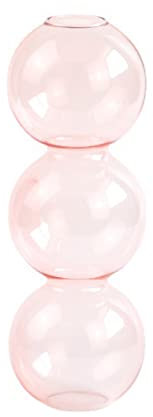JUOPZKENN Hydrokultur-Blumenvase, Glas-Blumenvase, Klare Glasblasen-Vase mit DREI Kugeln, Transparente Pflanzenglastöpfe, für Hochzeiten, Partys, Zuhause, Büro, Tischaufsatz(17cm rosa)