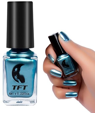 Metal Nail Polish Mirror Nail Varnish,Quick Drying Metallic Effect Nail Art Polish, Blue Plating Metallic Nail Polish No UV Needed, Magic Mirror Gel Nail Polish For Chrome Nail (5-Blue)