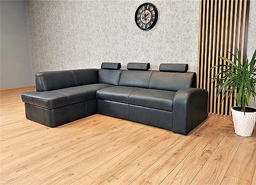 Quattro Meble Echtleder Ecksofa Antalya II 3z 245x164cm Leder Sofa Couch mit Schlaffunktion, Bettkasten und Kopfstützen Eck Couch Echt Blaues Leder Granada Ecke Blau (164x245 cm Ecke Links)