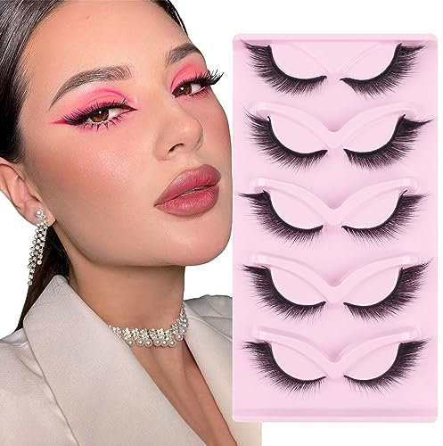 Glowing Win Faux Cils Naturel 3D Fox Eye Lashes 5 Paires Cat Eye Lashes Doux Faux Cils Yeux de Chat Oeil Moelleux faits à la main Angel Winged Reutilisable Fake Eyelashes
