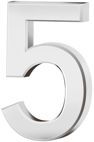 Rumyve 3D Silver Waterproof House Number Self-Adhesive, Mailbox Number Street Address Number for Number 0-9 Floating House Door, Residential Apartment Office Hotel(5)