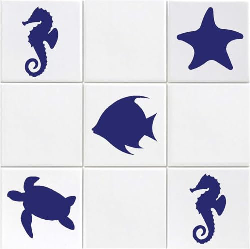 Sea Life Dark Blue Pack of 16 Vinyl Tile Stickers Bathroom