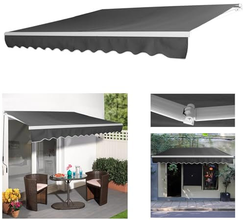 LARS360 Markise Balkon 360x300 cm Aluminium Sonnenschutz Gelenkarmmarkise Balkonmarkise mit Handkurbel Wasserdicht Dunkelgrau für Terrasse und Balkon