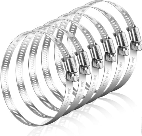 Caianwin 6 abrazaderas de manguera de 91 – 114 mm, grandes, de acero inoxidable, abrazaderas ajustables para manguera de escape, ventilaciones de secado, mangueras, tubos