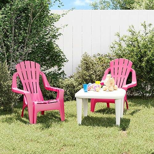 ULUYYUC Kinder-Gartenstühle, Gartensessel Outdoor Sessel Gartenliege Loungesessel Geeignet für Strand Innenhof Hinterhof Schwimmbad 2 STK. Rosa 37x34x44 cm PP Holzoptik