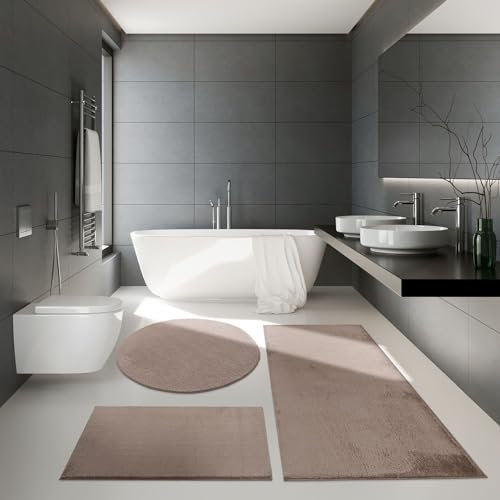 TT Home Badezimmer Teppich Hochflor Badematte Modern Weich In Versch. Farben u. Größen, Größe:Ø 80 cm Rund, Farbe:Braun