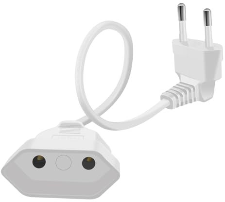 HuaLiSiJi Cable Alargador Europeo 2,5A 250V Alargador Enchufe Europeo 90° Cable Extension Corto Europeo, para Electrodomésticos, Enchufes de Carga, Televisores, Computadoras, Lámparas (Blanco, 0.3m)