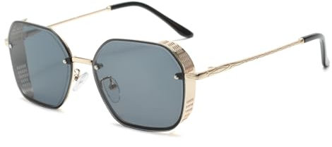 Long Keeper Retro Punk Square Sunglasses for Men Women Steampunk Sunglasses Gold Metal Frame Punk Rock Style Sun Glasses Unisex Vintage Shades UV Protection