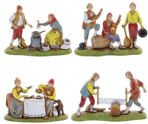 Moranduzzo Set 4 Hirten für 6 cm Krippe Maßstab 1:32 – MINI 6 – Unzerbrechliche Figur, Stil '700, Handbemalt, Bildhauer M. Landi, Hergestellt in Italien