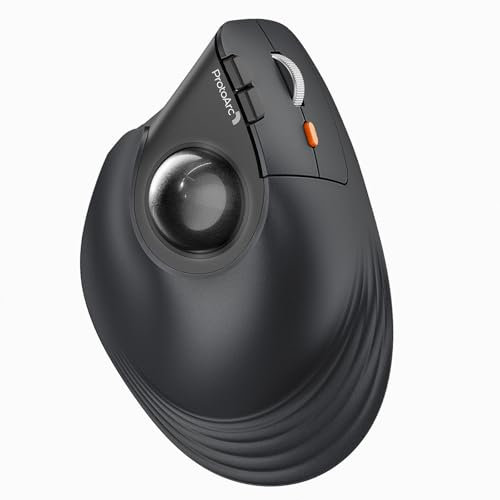 ProtoArc EM05 NL Vertikale Trackball Maus, Kabellos Bluetooth Rollerball Maus mit Fingerbedienung, Wiederaufladbare, 3-Geräte Verbindung, Kompatibel mit iPad Mac PC Laptop - Schwarz