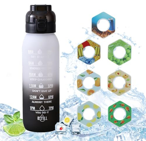 Luft Wasserflasche,mit 7 Geschmack Kapseln,1000 ML Wasserflasche/Trinkflasche/Sportflasche,Große Kapazität,BPA Frei,0% Zucker, für Fitness und Outdoor (G)
