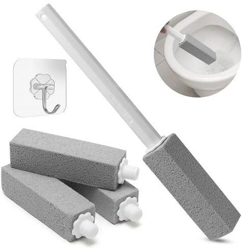 Pumice Stone for Toilet, Toilet Pumice Cleaning Stone with Extra Long Handle, Replaceable Design, 1 Cleaner Handle, 4 Cleaning Stones Refills, Limescale Remover for Kitchen, Bathroom, Pool