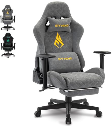 Symino Gaming Chair with Footrest, Ergonomic Video Computer Chair, Racing Design PC Chair, Vintage PU Leather Video Game Chair Office, Height Adjustable Rotating Desk Chairs