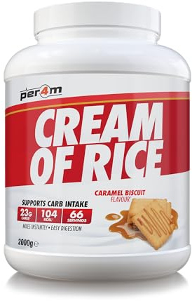 Per4m Cream Of Rice, Glucides Complexes pour Énergie Durable, Prise de Masse et Digestion Facile, Complément Musculation Endurance, Performance et Collation Sportive – Caramel Biscuit – 2kg