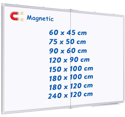 maxtek Whiteboard, Magnetisches Whiteboard für Wand, Aluminiumrahmen, Whiteboard mit Stiftablage, trocken abwischbare Whiteboard für Zuhause, Büro, Schule
