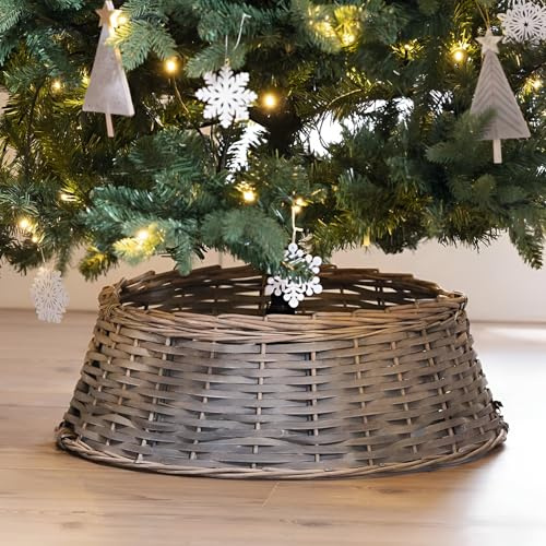 Dekoleidenschaft Weihnachtsbaumring Grey aus Naturgeflecht, grau, Ø 55 cm, Weihnachtsbaumrock, Christbaumständer-Abdeckung, Weihnachtsbaumständer-Verkleidung, Baumrock