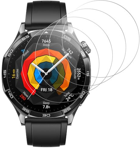 Beukei Panzer Schutz Glas für Huawei Watch GT 5/5 Pro 46mm, 4 Stück Tempered Glass[Anti-Kratzen][Sans Bulless][Fingerabdruck kompatibel][9H Härte] Displayschutz