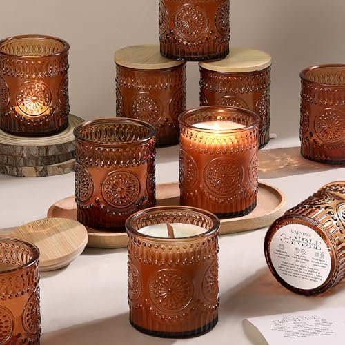 DARJEN 10 Pack Amber Candle Jars for Making Candles- 7.5 OZ Empty Glass Candle Making Jars with Bamboo Lids and Labels, Candle Making Supplies Candle Containers for Home DIY