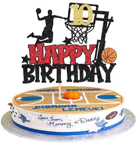 1 Stück 10th Basketball Tortendeko Basketball Thema Geburtstag Cake Topper Player Slam Dunk Basketball Kuchen Deko für Basketball Sport Thema Kinder 10th Geburtstag Party Kuchen Dekorationen