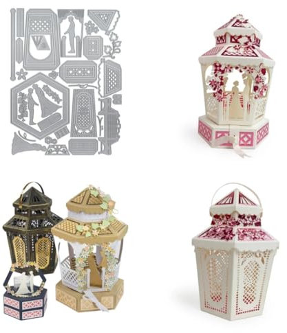 Sredwtk Hochzeit Laterne Geschenkbox Stanzschablonen Schachtel Stanzschablonen Box Metall Prägeschablonen Stanzmaschine Stanzformen Schablonen für DIY 3D Keksbox Süßigkeitenbox