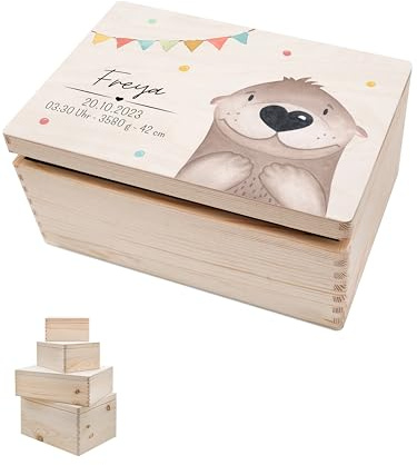 wunderwunsch Babybox, Erinnerungsbox, Baby, Holzkiste personalisiert | Erinnerungskiste, Holz, Erinnerungsboxen, Tier Erinnerungskisten, Neugeborenen, Box, Memory, Mädchen, Junge, Erinnerung
