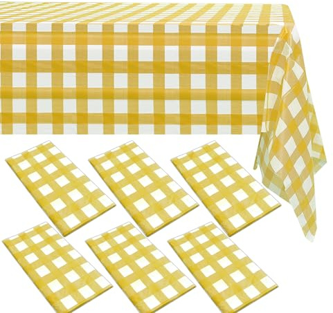 ZeriTlolen 6 pièces Nappe rayée Jaune Mariage en Plastique jetable 137 x 270 cm décor de Table Jaune Blanc Nappe Design rayée décor élégant pour événements intérieurs Famille Banquet extérieur fête