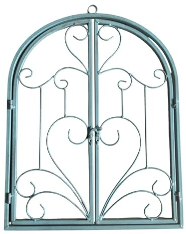 JISADER Metall Fensterbogen, Gewölbtes Fensterrahmendekor, Dekofenster Fensterrahmen, Window Arch Wall Art, Schmiedeeiserne Wandkunst mit Bogenfenster für Wohnzimmer Gartendekoration, GrÜn
