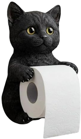 Cat Toilet Paper Holder, Cute Decorative Cat Bathroom Tissue Holder Toilet Paper Rack, Novelty Cat Toilet Roll Holder Wall Mount (H)