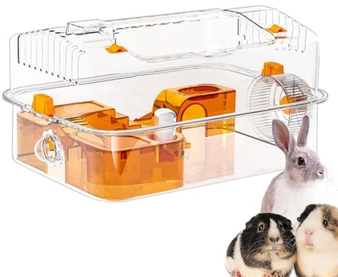 Huxibai Aquarium für Hamster, robuster Käfig für Meerschweinchen, transparenter Aktivitätsraum mit Rad für Hamster, Entspannen, Verstecken