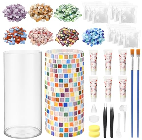 LemonRoad Mosaikvasen-Set zum Selbermachen, Geschenke für Erwachsene, Acryl-Zylindervasen, Kunst- und Bastelset mit komplettem Bastelzubehör, Zubehör für handgefertigte Heimdekoration, Malerei