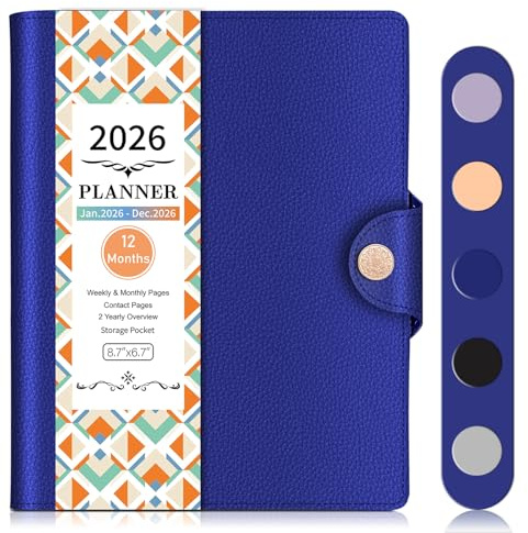 Kalender 2026 Wochenplaner, 12 Monate mit Jan.2026 - Dez.2026, Terminplaner 2026 A5 1 Woche auf 2 Seiten, Wochenplaner mit Buchschließe, Innentasche, Jahresplaner 2025 A5 für Lehrer Studenten, Blau