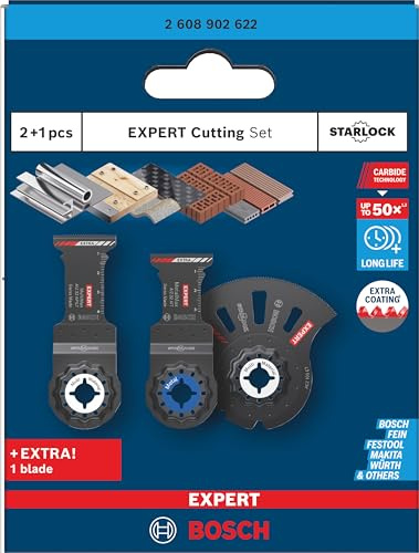 Bosch 3x EXPERT Cutting Set, 3-tlg. | für Edelstahlrohre, Holz mit Metall, 132 x 103 mm, Professional Zubehör Multifunktionswerkzeug