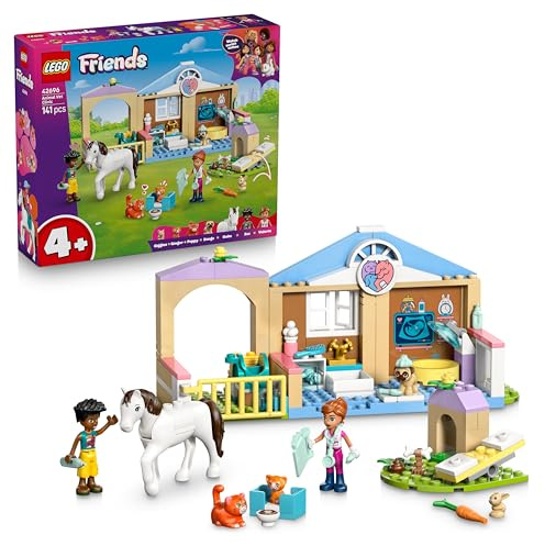 LEGO Friends Animal Vet Clinic - Educational Toy w/a Horse Stable, 2 Mini Dolls, Pet Dog, Bunny & Cat Figures Plus Accessories - Birthday Gift for 4+ Year Old Girls - 42696