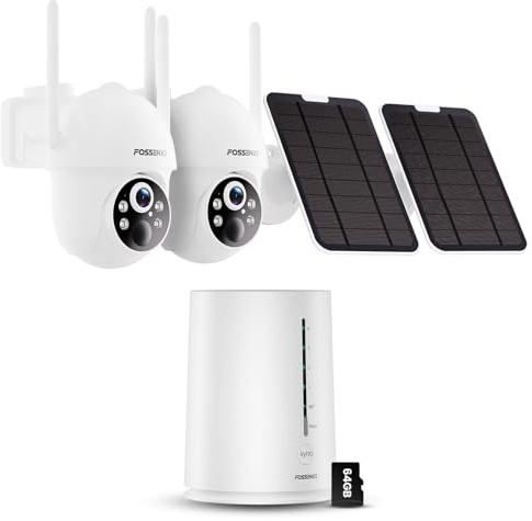 FOSSENXE 2K Camera Surveillance WiFi Exterieure sans Fil - Base + 2 Caméras | 4MP Caméra Autonomie Solaire, 64 Go Stockage, 8X Zoom, PTZ 360° PIR, Vision Nocturne Couleur, 2-Way Audio, Zéro Frais