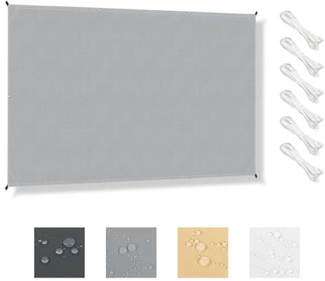 HENG FENG Voile d'ombrage Rectangulaire 3x4m, Gris | Toile d'ombrage imperméable avec oeillets et cordon, PES 160 g/m², 95% Protection UV, pour Extérieur Jardin/ Pergola/Terrasse