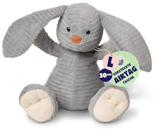 Ljuk® Marvelous Fluff™ – Plüschhase Kuscheltier, 30 cm sitzend / 60 cm liegend, Grau, superweiches Plüsch-Stofftier, mit versteckter AirTag-Tasche, Geschenk für Kinder, Jungen & Mädchen (Gray)