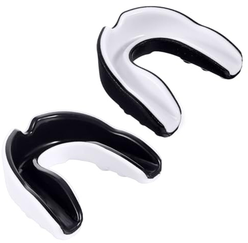 Protector bucal Adultos y niños, 2 piezas, con estuche, para Todos los Deportes de Contacto, para hockey, lacrosse rugby, artes marciales de kickboxing, judo y boxeo(Negro+Blanco/Blanco+Negro)