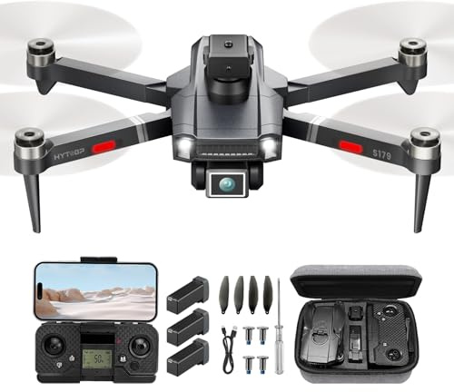 HYTOBP S179 Drone with Camera 1080P for Adults Beginners, Camera Drone Brushless Motor, 5G WiFi Transmission, Optical Flow, Follow Me, 3 Batteries, Easy Fly, Toys Gifts for Boys and Girls(Black)