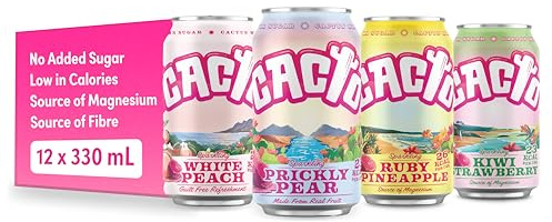 Cacto Drinks, Sparkling Cactus Water, Mixed Pack – Natural Antioxidants & Electrolytes for Hydration & Recovery, Low Calorie Coconut Water Alternative, 12 x 330ml Cans