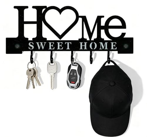 Wvbzf Key Holder for Wall, Sweet Home Key Hooks Wall Mounted, Self Adhesive Key Hook with Sweet Home Design, Keys Holder for Entryway Office Decor and Small Item Management