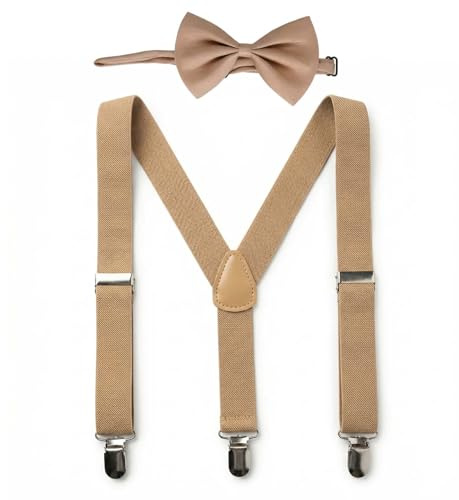 Daelesr 1 Piezas Tirantes Elásticos para Pantalones, Ajustables Pajaritas Y Forma,Tirante con Clips para Infantil Niños Niñas 1-10 años (Caqui)
