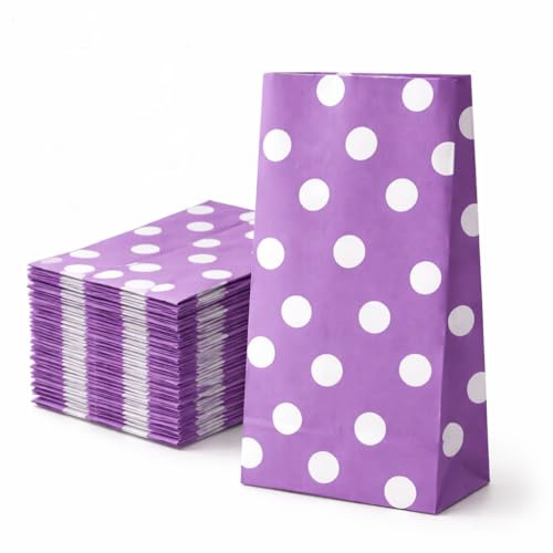 Papiertüten Lila 50 Stück 12x7x21 cm - Geschenktüten 50er Set gepunktet 60 g/m² - Tüten für Süßigkeiten & kleine Geschenke - Mitgebsel Beutel Papier plastikfrei